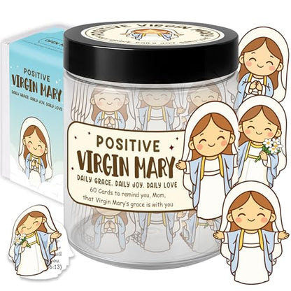 Positive Virgin Mary Jar, Mothers Day Gift For Mom, Christian Gifts For Women, Daily Encouragement Scripture Cards, Cute Faith-Based For Mom Daughter - style: Positive Virgin Mary