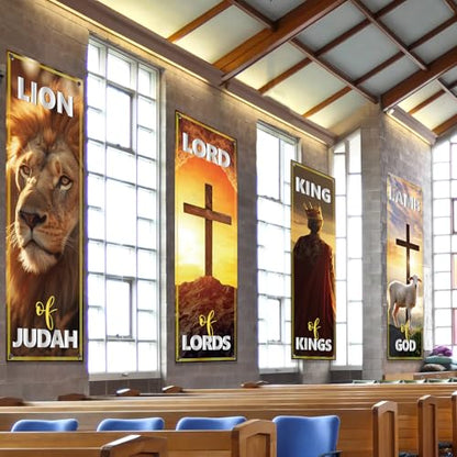 4Pcs Church Banners for Sanctuary Wall Worship Christian Banners Hanging Backdrop Scripture Inspirational Religious Praise Signs Bible Verses Banner Scripture Hanging Signs for Church School Decor - style: Inspirational Religious Praise