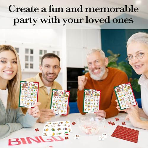 Fiesta Bingo Games, Travel Trip Bingo Cards, Mexican Theme Party Game for Adults Family, Christmas Party Activities, 24 Bingo Sets, A004 - color: Mexican Fiesta