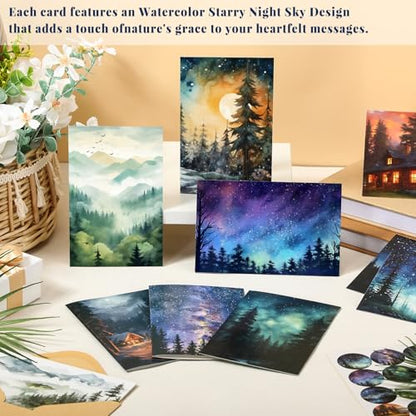 Motiskyy 50 Pcs Blank Greeting Cards 4x6, Blank Cards with Envelopes, 10 Designs, Ideal Stationary Set for All Occasions, Stationary with Matching White Envelope and Sticker(Watercolor Illustration) - style: Watercolor Illustration