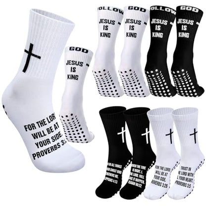 4 Pairs Cross Grip Soccer Socks, Us Size 6-12 - color: Black, White, style: Christian