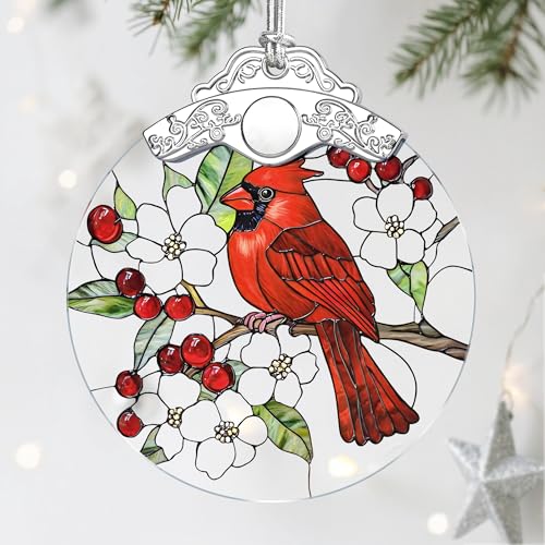 Cardinal Christmas Decorations - Stained Glass Ornament | Christmas Ornaments for Tree | Holiday Ornament | Red Bird Decor – Cardinal Memorial Gifts | Bird Lover Gifts | Gift Ideas & Xmas Gift - color: Style 1-cardinal