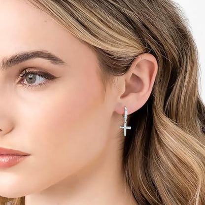14K Gold Earring Cross Waterdrop Butterfly Heart Knot Earrings for Women Gold Silver Cross Leverback Drop Gold Silver Teardrop Hoop Dangle Earring White Gold Dangle Drop Earring - color: Silver-CZ Cross Leverback Earring