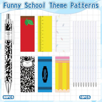30 Pcs Teachers Pens Bulk Back to School Gifts Cute Retractable Ballpoint Pens Black Ink Writing Pen First Day of School Gift for Classmates Coworker Staff Office Supplies - style: School
