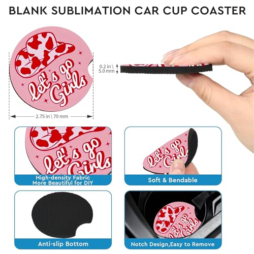 2 Pack Pink Cowgirls Car Cup Holder Coasters Universal Neoprene Coasters - color: Lets Go