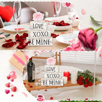 Britimes Tiered Tray Decor Set, 4 Pack, Wooden Table Sign, Valentine Love - style: White Rose