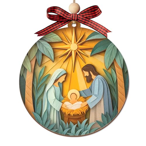 Nativity Christmas Layered 3D Ornament – Religious Holy Family Ornament with Bethlehem Star, Christian Tree Decoration, Catholic Religious Gifts for Women Men, Christmas Ornaments 2025 - color: Golden Star Nativity