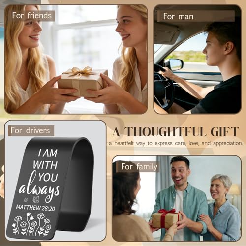 Bible Verse Car Visor Clip, Matthew 28:20 Engraved Stainless Steel Christian Car Accessory I Am With You Always Faith Encouragement Gift, Driving Safety Blessing Gift for Family Friend VVA349 - color: Black-Matthew 28:20