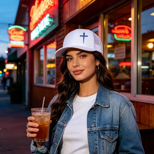 3 Nails Cross Trucker Hat Christian Religious Gifts for Birthday/Christma - color: 3 Nails Cross Trucker Hat All White