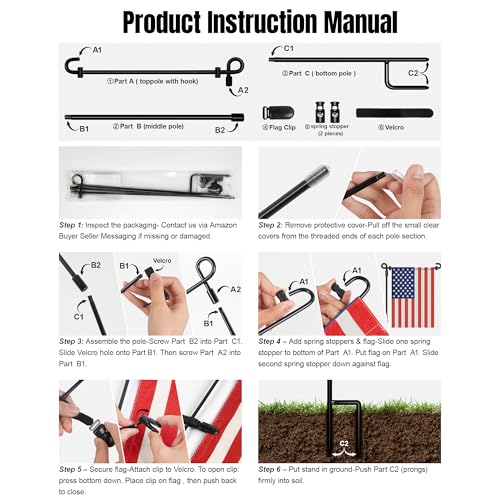 HOOSUN Garden Flag Stand,Premium Garden Flag Holder Pole Metal Powder-Coated Weather-Proof Paint with Graden Flag Clip and Spring Stoppers Without Flag Garden Decorations - color: Black