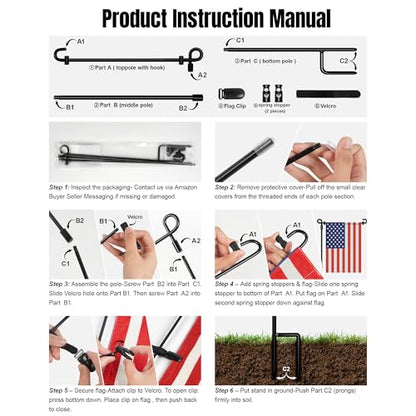 HOOSUN Garden Flag Stand,Premium Garden Flag Holder Pole Metal Powder-Coated Weather-Proof Paint with Graden Flag Clip and Spring Stoppers Without Flag Garden Decorations - color: Black