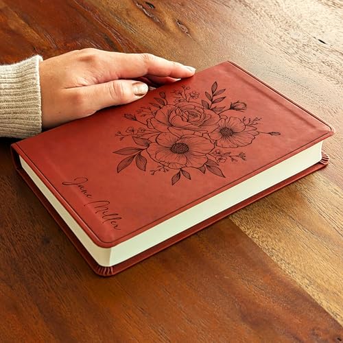 Personalized ESV Large Print Value Thinline Bible – Chestnut TruTone Faux Leather | Custom Name Engraved | English Standard Version with Concordance, 10 pt Font & Double-Column Layout (Rose Poppy Flower Bunch)