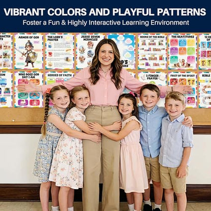 YUSPENYE 16pcs Bible Posters for Kids, 11x14in Sunday School Decor