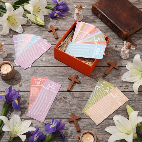 Motiskyy 100 Pcs Bible Emergency Numbers Bookmark Gift, Pastel Color - color: Pastel Color