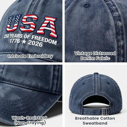 250th Anniversary USA Hat,Adjustable Embroidered Patriotic Baseball Cap,250 Year American Anniversary Merchandise for Unisex - color: Q