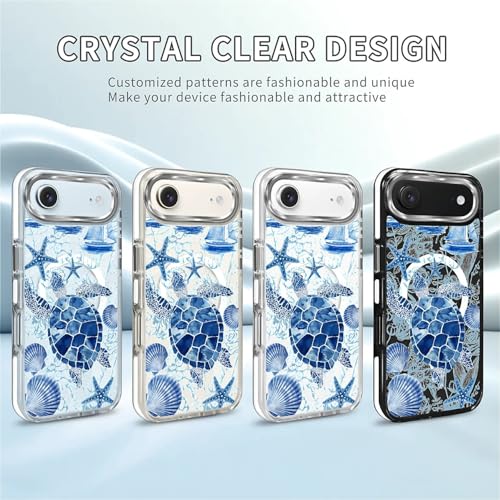 for iPhone 17 Air Case [Compatible with Magsafe],Girls Women Clear Magnetic Case Silicone Shockproof Protective Cover with Pattern Blue Sailing Sea Turtle - color: Blue Sailing Sea Turtle, size: iPhone 17 Air