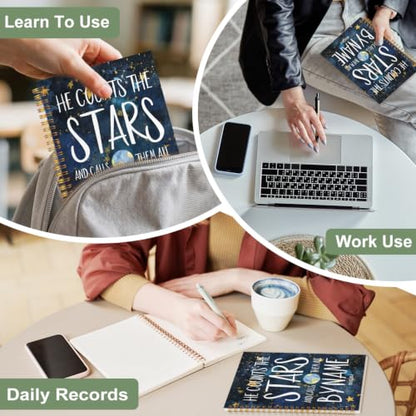 Stars Psalms147:4 Bible Notebook for Women Men, Christian Journal,He Countes The Stars Christian Church Notebook Hardcover Spiral Notebook, 5.5x8.3 Inch - color: white-Stars Psalms147:4 Bible