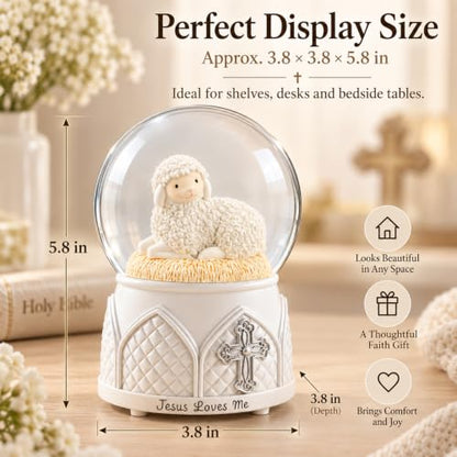 Jesus Loves Me Snow Globe, Jesus White Lamb Baptism Music Box, Religious Gift for Pastors Girls Wife Girlfriends Friends Easter Birthday Present