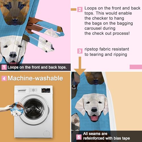 BeeGreen Shopping Bags Cloth Grocery Bags Foldable Travel Bag Tote Bags Bulk - Reusable Gift Bags with Handles (6 Pack) - Heavy Duty Large Washable Animal Holiday Design for Women Travel & Groceries - color: Black,teal,bule,gray,brown