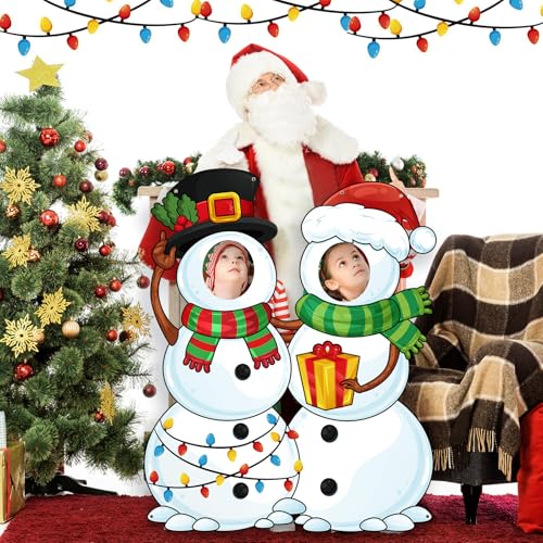 WovWeave Snowman Christmas Photo Booth Banner White with 2 Face Cutouts - style: Snowman