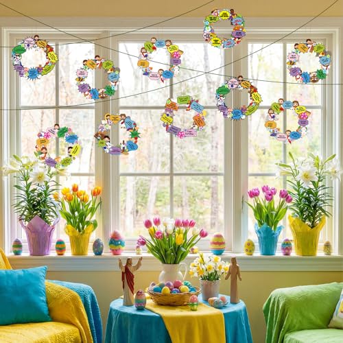 Hollowfly 48 Sets Christian Easter Wreath Craft Kit for Sunday School - style: Jesus