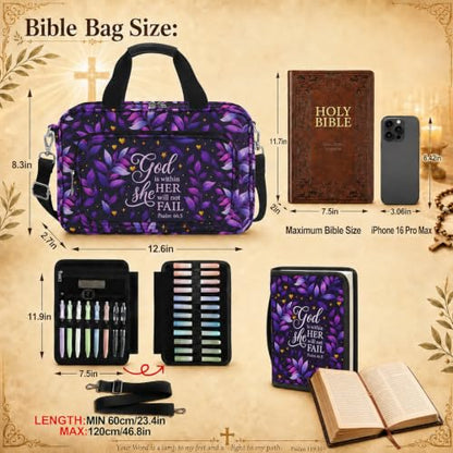Bible Cover Case for Women with Large Bible Bag, Bible Cover with Journaling Kit & Shoulder Strap, Pens and Highlighters Cross Clips for Bible Study & Church, Christian Gift for Women