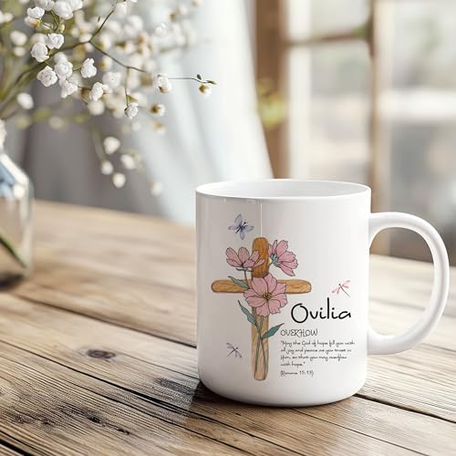 Personalized Name with Bible Verse Mug - Custom Bible Verse Birth Flower 11oz 15oz - Cross Christian Coffee Mug - Religious Gifts for Women - color: GOD-BIBLE-M1