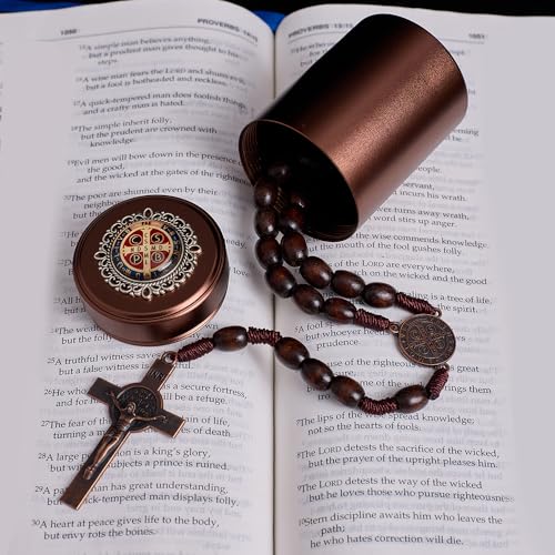 6mm Rosary Beads with Rosary Box, Black Glass Saint Benedict Necklace, Anglican Prayer Beads Catholic Gifts - color: Rosary-6-8