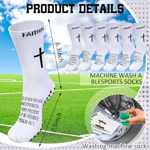 Glitopper 6 Pairs Cross Grip Soccer Socks US 6-13 christian - color: White, style: Motivate