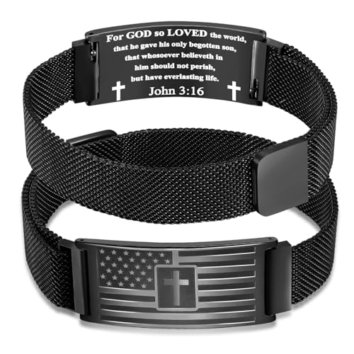 DuoDiner Cross Bracelet for Men Gifts Christian Confirmation Baptism Gifts - color: Black, size: Flag Cross-John 3:16