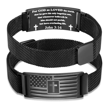 DuoDiner Cross Bracelet for Men Gifts Christian Confirmation Baptism Gifts - color: Black, size: Flag Cross-John 3:16