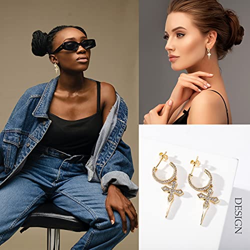 TOPGRILLZ Cross Hoop Dangle Earrings 925 Sterling Silver 5A+ Cubic Zirconia 14K Gold Hypoallergenic Cross Hoop Cuff Huggie Drop Earrings For Men Women - color: 925 Sterling Silver