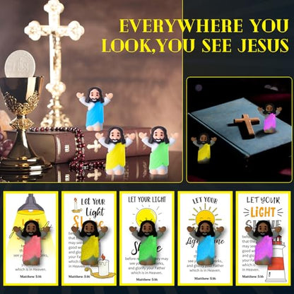 CroBlissful 30 Sets Mini Jesus Figurines Bulk Christian Glow in The Dark with Let Your Light Shine Cards for Christian Sunday School Religious Party Favor Halloween(Raise Your Hands) - style: Raise Your Hands