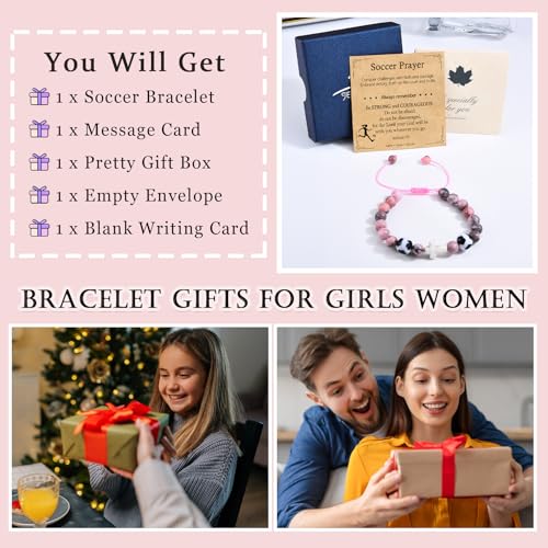 Baseball/Basketball/Soccer/Softball/Volleyball Bracelet for Girls Women- Cross Charm Beaded Bracelets, Christmas Birthday Easter Graduation Gifts for Daughter Granddaughter Niece Sister Coach - style: Soccer