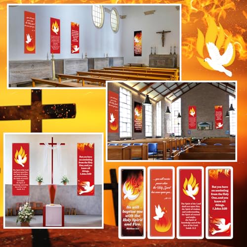 Hosuly 4 Pcs 4th of July Church Banners Independence Day Christian Banners - size: 2 x 6 ft, style: Pentecost