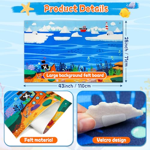 Taika 70Pcs Ocean Creatures Felt Story Board Set, 43x28inches Flannel Board - color: Ocean Creatures