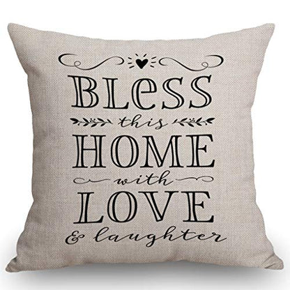 SSOIU Bless This Home with Love and Laughter Throw Pillow Case Quote Religious Sayings Pillow case Home Blessing Cushion Cover Cotton Linen 18 x 18 Inch - color: Ssp-015