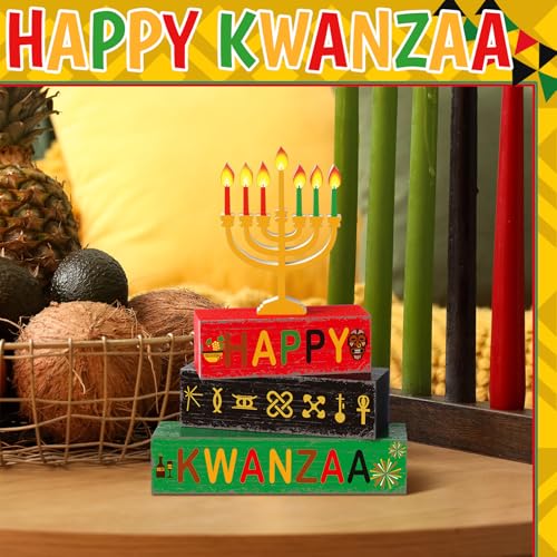 Geelin 4 Pcs Kwanzaa Wooden Table Decor African Heritage Tiered Tray Decor - style: Kwanzaa