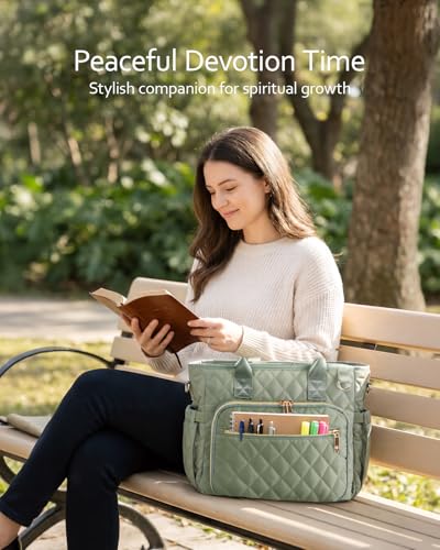 Large Bible Bag with Bible Cover Case for Women, Quilted Bible Tote Bag - color: Light Purple