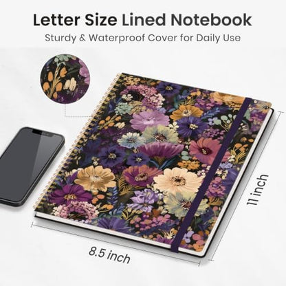 Taja Large Spiral Lined Journal for Women and Men, Notebook for Work - color: R-Midnight Bloom