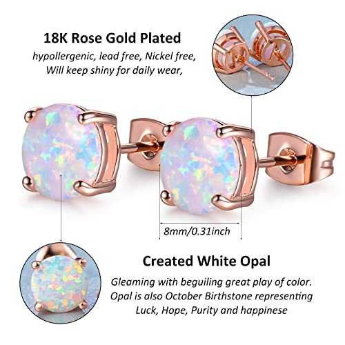 CERSLIMO Multi Colors fire Opal Stud Earrings Birthstone Earrings For Women 8mm - color: 02 Rose Gold