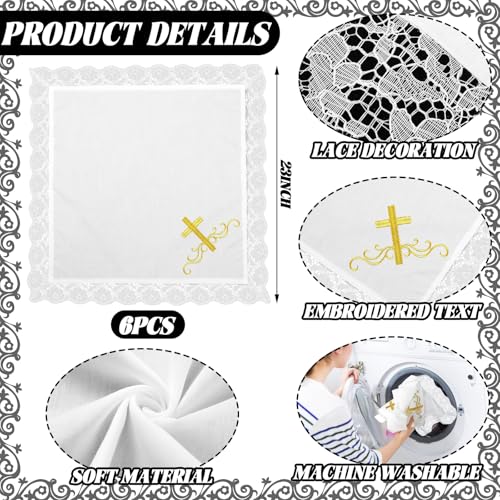 6 Pack 23'' Women Church Lap Scarf - color: White, style: Gold Cross