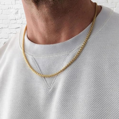HZMAN Stainless Steel Wheat Chain for Men Women，Waterproof Necklace - color: 4mm Gold, size: 16In