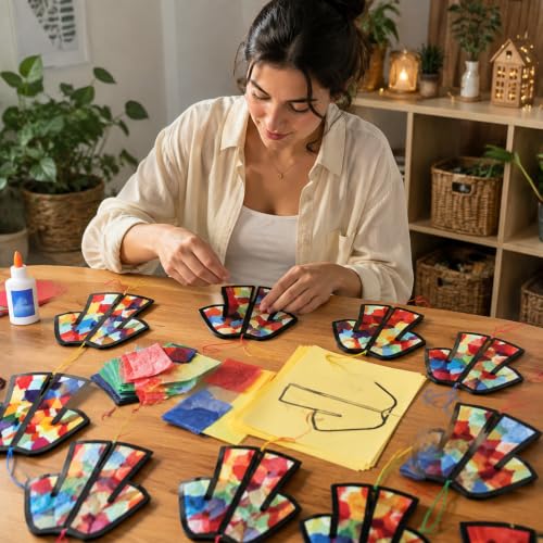Motipuns 32 Sets Bible Crafts for Kids, Coat Suncatcher Kit Stained Glass - style: Coat