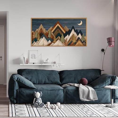 HPINUB Vintage Mountain Style Framed Canvas Wall Art Set- 20"x40" - color: Woodcut Mountain Wall Art, size: 40"L x 20"W