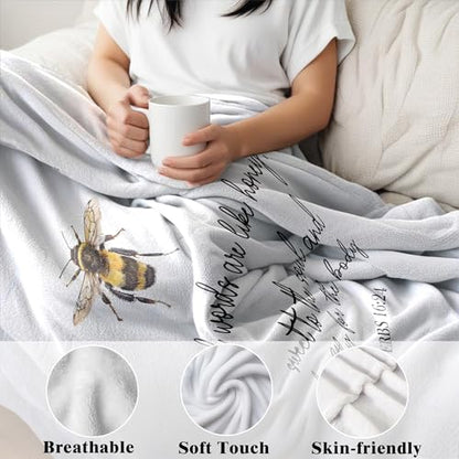 Bee Christian Blanket, Christian Gifts for Women Men, Religious Bible Verse Scripture Bumblebee Throw Blankets for Bedroom Living Room Couch Sofa, 50x60 Inches - color: Bee