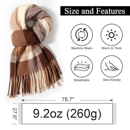 Clothirily Womens Winter Scarf, Oversized Long Blanket Plaid Shawl Wrap - color: Brown White Lattice