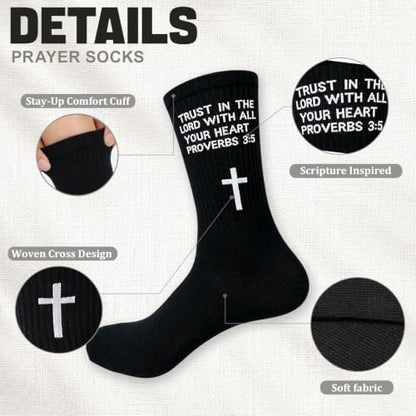 3 Pairs Christian Socks,Novelty Christian Easter Basket Stuffing - color: Proverbs 3:5 - Black