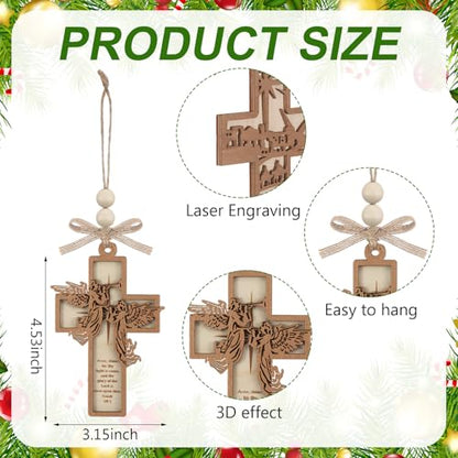 Vercraft 24 Pcs Wooden Cross Christian Christmas Ornaments, Vintage Style