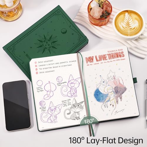 EMSHOI Dotted Journal Notebook, 192 Pages, A5 Size (5.7'' x 8.3'') - color: Dark Green, style: Dotted
